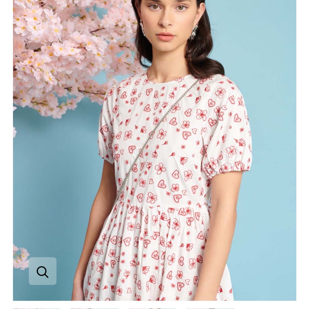 Sister Jane White Mini Sundress with Pink Floral Print and Puff Sleeves